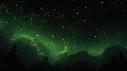 Fototapeta premium Vibrant Green Nebula Galaxy. A dynamic and vibrant green nebula forms a galaxy in the dark cosmos.