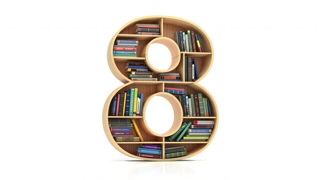 Numbers 0 to 10 in the form of shelves with books isolated on white. Countdown or counting for school, education