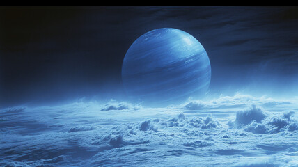 Neptune's mystique captured: Dynamic cloud bands swirl in vibrant blue, a cosmic beauty for exploration enthusiasts.