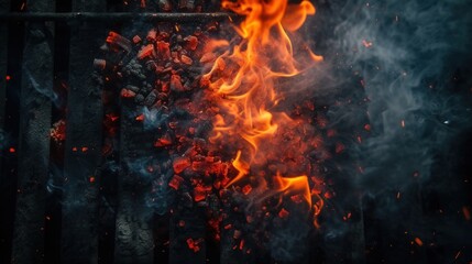 kitchen grill fire with vibrant, contemporary color contrasts
 - obrazy, fototapety, plakaty