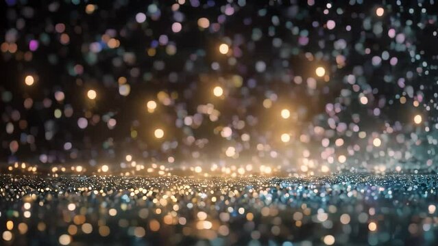 a blurry image of a bright light in a dark setting, capturing the mysterious and captivating essence of the scene, Blue glitter particles falling in light rays, AI Generated