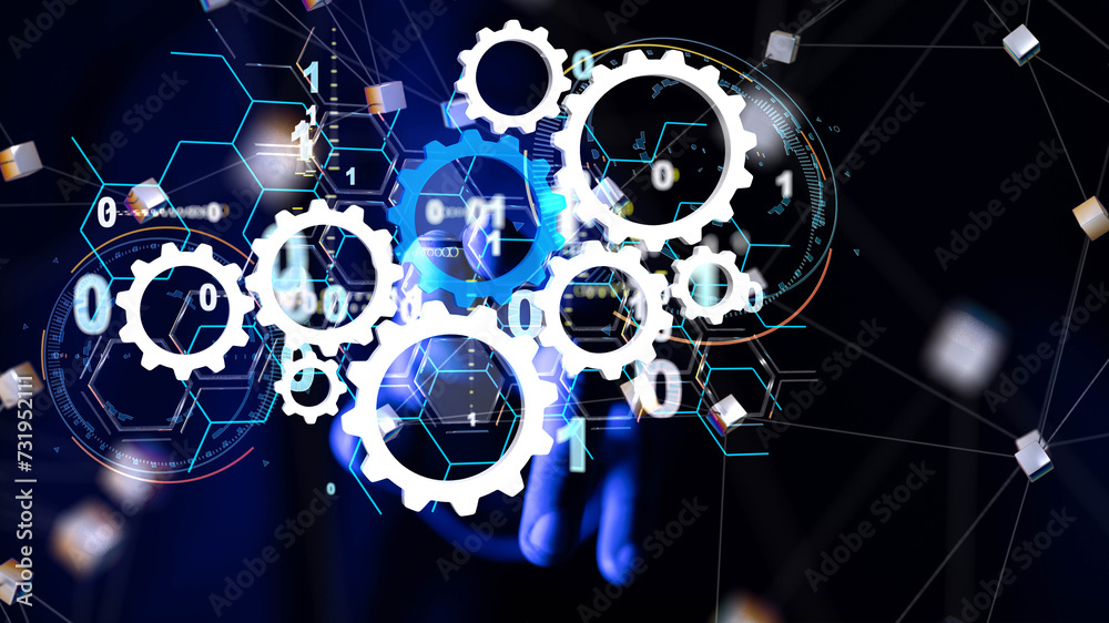 Aufkleber neural network 3d illustration. big data and cybersecurity