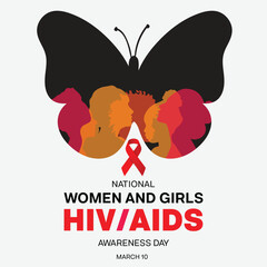 National Women and Girls HIV / AIDS Awareness Day design. It features silhouette of women inside a butterfly. Vector illustration - obrazy, fototapety, plakaty