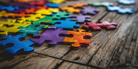 Autism Day, large collection of colorful puzzle pieces on colorful background - obrazy, fototapety, plakaty