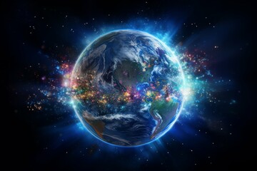 Obraz premium Conceptual image of Earth with a cosmic galaxy background.