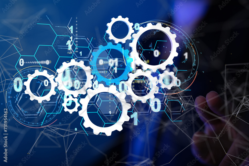 Poster Neural network 3D illustration. Big data and cybersecurity - neural network exposure digital