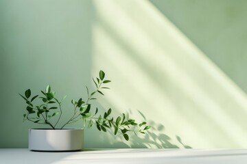 Potted plant with green leaves in sunlight