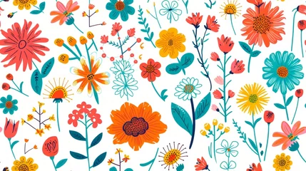 Wandaufkleber flower, doodle, seamless pattern isolated on white background © Passtudio