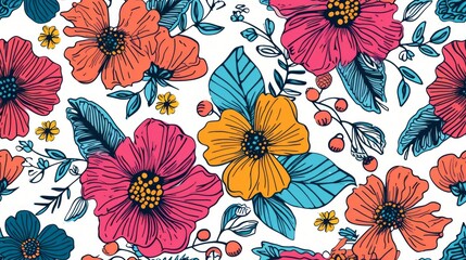 flower, doodle, seamless pattern isolated on white background