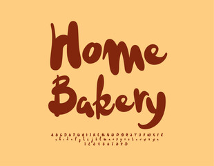 Vector artistic logo Home Bakery with Brown Font. Trendy Handwritten Alphabet Letters and Numbers set