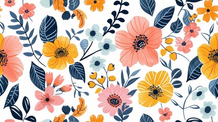 Fototapeta na wymiar flower, doodle, seamless pattern isolated on white background