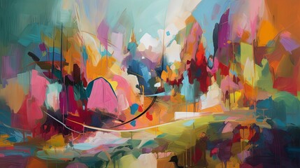 A series of colorful, abstract shapes. Oil painting. 