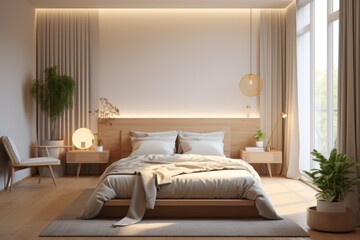 Fototapeta na wymiar Contemporary Bedroom with Soft Natural Light
