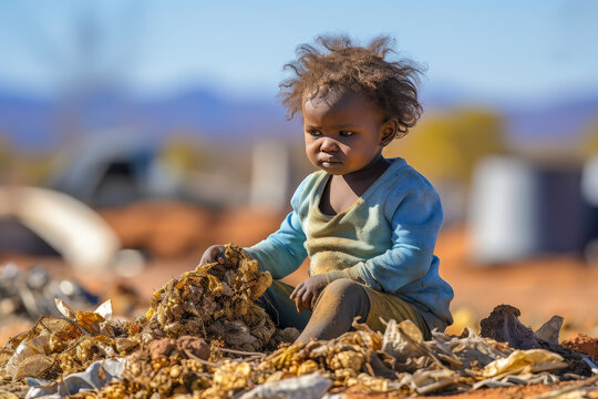 Desperately starving children in a grim dump in Africa