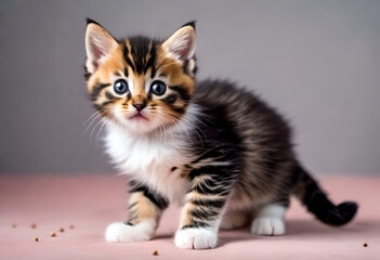 baby cat with funny expiration on minimal background, kitten