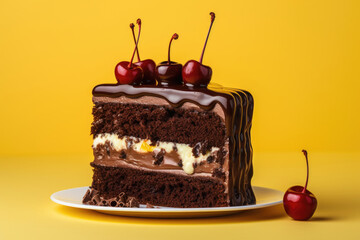 Chocolate Cake Slice with Cherries