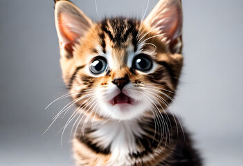 Fototapeta premium baby cat with funny expiration on minimal background, kitten