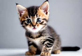 baby cat with funny expiration on minimal background, kitten