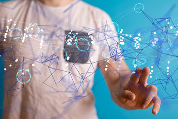 Global network. Blockchain. 3D illustration. Neural networks and artificial intelligence. Abstract ...