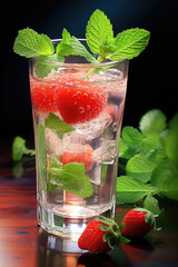 Strawberry Cocktail with Ice and Mint