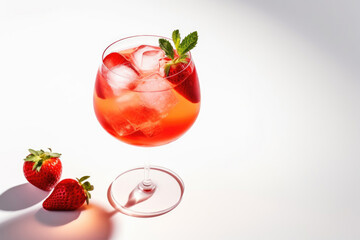 Strawberry Cocktail with Ice and Mint
