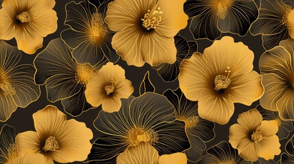 Flowers, boho, gold, seamless pattern background. Generative Ai