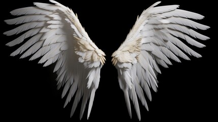 A captivating image featuring angel wings gracefully isolated on a black background.  