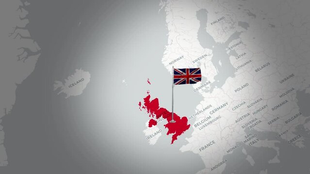 Flying Flags of the UK Across the Map. UK map.