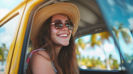 Happy Woman on Road Trip