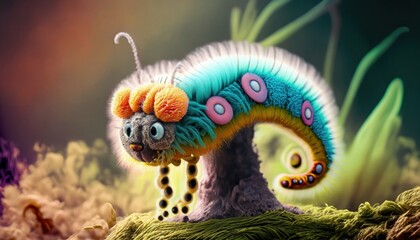 Fantasy alien caterpillar creature. 3D CG illustration. Generative AI.