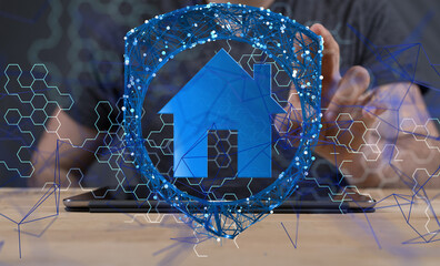 Neural network 3D illustration. Big data and cybersecurity - neural network exposure digital