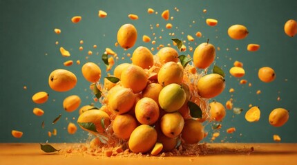 Fototapeta na wymiar Levitation concept of fresh Mango with splashing on blurred background