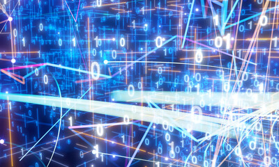 Neural network 3D illustration. Big data and cybersecurity