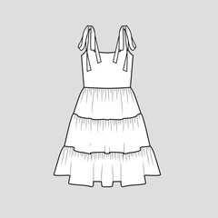 Knotted Tiered Ruffles Dress Shoulder Knot   Gathering Ruffle Fashion Dresses clothing outline sketch drawing template