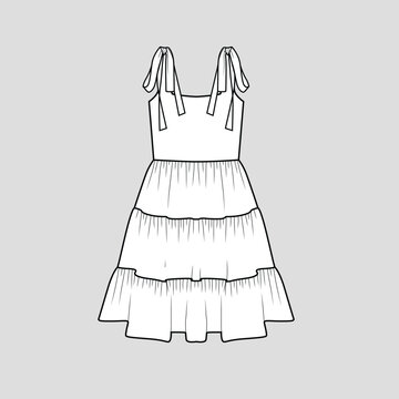 recommend clip art: Knotted Tiered Ruffles Dress Shoulder Knot   Gathering Ruffle Fashion Dresses clothing outline sketch drawing template
