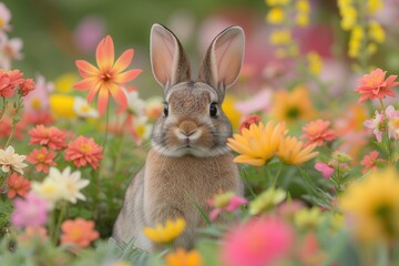 Fototapeta premium Easter Bunny, eggs, and colorful festivities come together to create a joyous and whimsical celebration, spreading delight and cheer among all who partake in the seasonal festivities