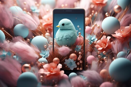 easter concept image with smartphone. bright. easter background.