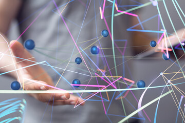 Global network. Blockchain. 3D illustration. Neural networks and artificial intelligence. Abstract
