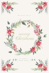 Merry Christmas Greeting Card Template With Hand Drawn Floral Decoration 8