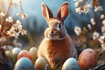 Fototapeta na wymiar cute easter rabbit. easter background image. 