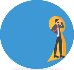 Businessman looking out of giant keyhole with curiosity. problem solution and secret discovery, step out of comfort zone or safe zone

