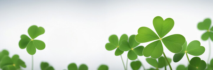 Background with clovers, St. Patrick's Day background. Copy space banner - obrazy, fototapety, plakaty
