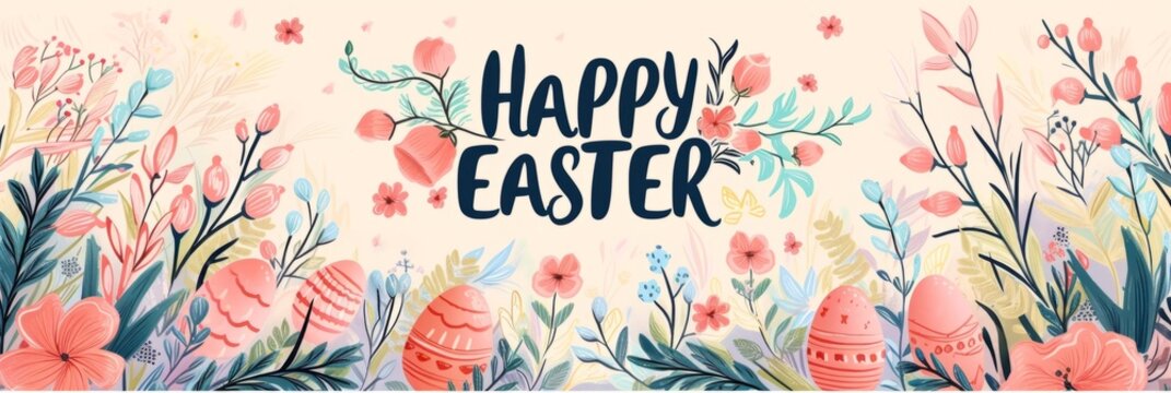 HAPPY EASTER images for kids in the style of light orange and dark crimson Generative AI