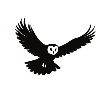 Black Color Silhouette of a Barn Owl Simple