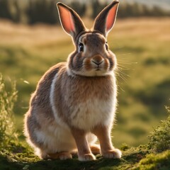 Fototapeta premium cute bunny on grass with beautiful nature