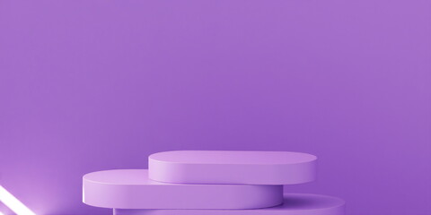 Product Podium - different size Lilac color Oblong Podium stacked on top of each other, Lilac Background.  Light coming through window. 3D Illustration