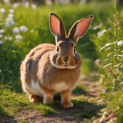 Fototapeta premium cute bunny on grass with beautiful nature