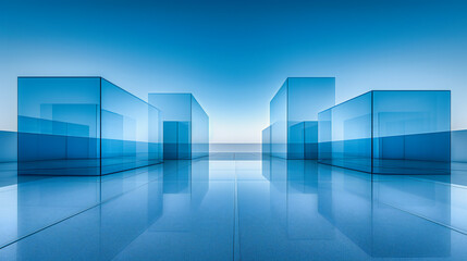 Abstract Architectural Design with Blue Sky, Modern Building Structure and Futuristic Concept