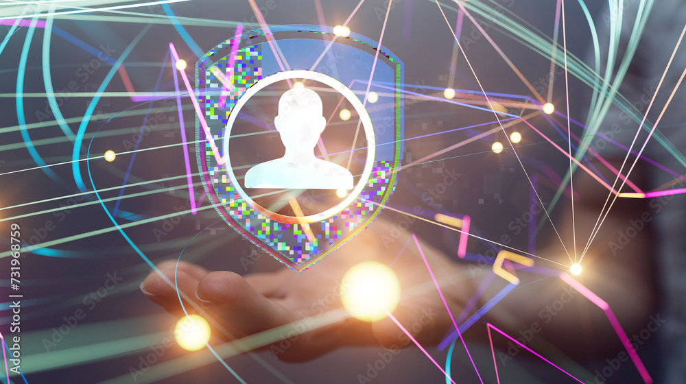 Poster Information technology protected with firewall, secure access and encryption against cyber