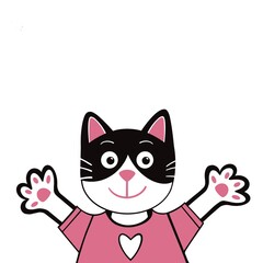 Cute black and white cat illustration. Happy cat in a jumper. Cartoon cat in a sweater. Cute kitten cartoon. Cute kitten cartoon.